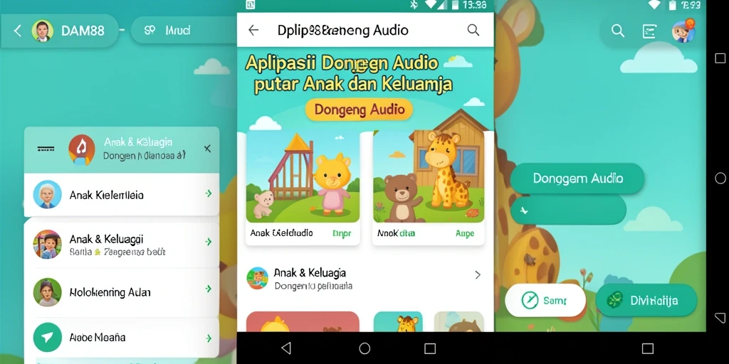 Screenshot utama DAM88 menampilkan antarmuka aplikasi Dongeng Audio yang menarik.