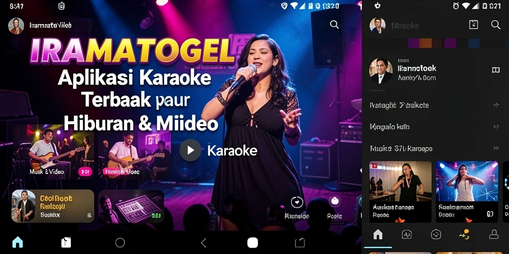 Antarmuka IRAMATOGEL dengan lirik dan fitur karaoke yang menarik.