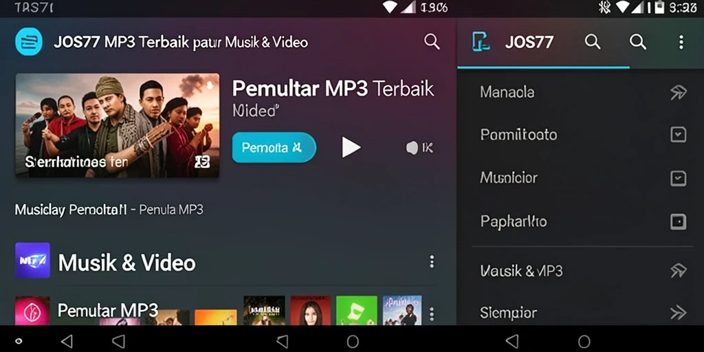 Antarmuka aplikasi JOS77 dengan fitur Pemutar MP3 yang menarik.