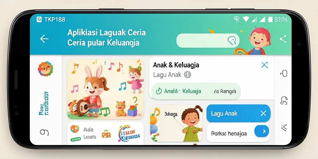 Tampilan antarmuka aplikasi dengan lagu anak yang ceria.